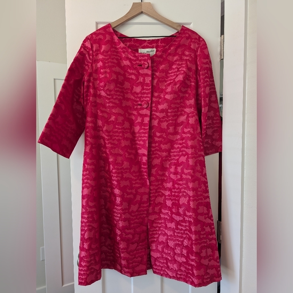 1960s Vintage Mitzi Marlow Mrs. Maisel Dress and Coat Jacket Hot Pink Taffeta - Picture 9 of 10